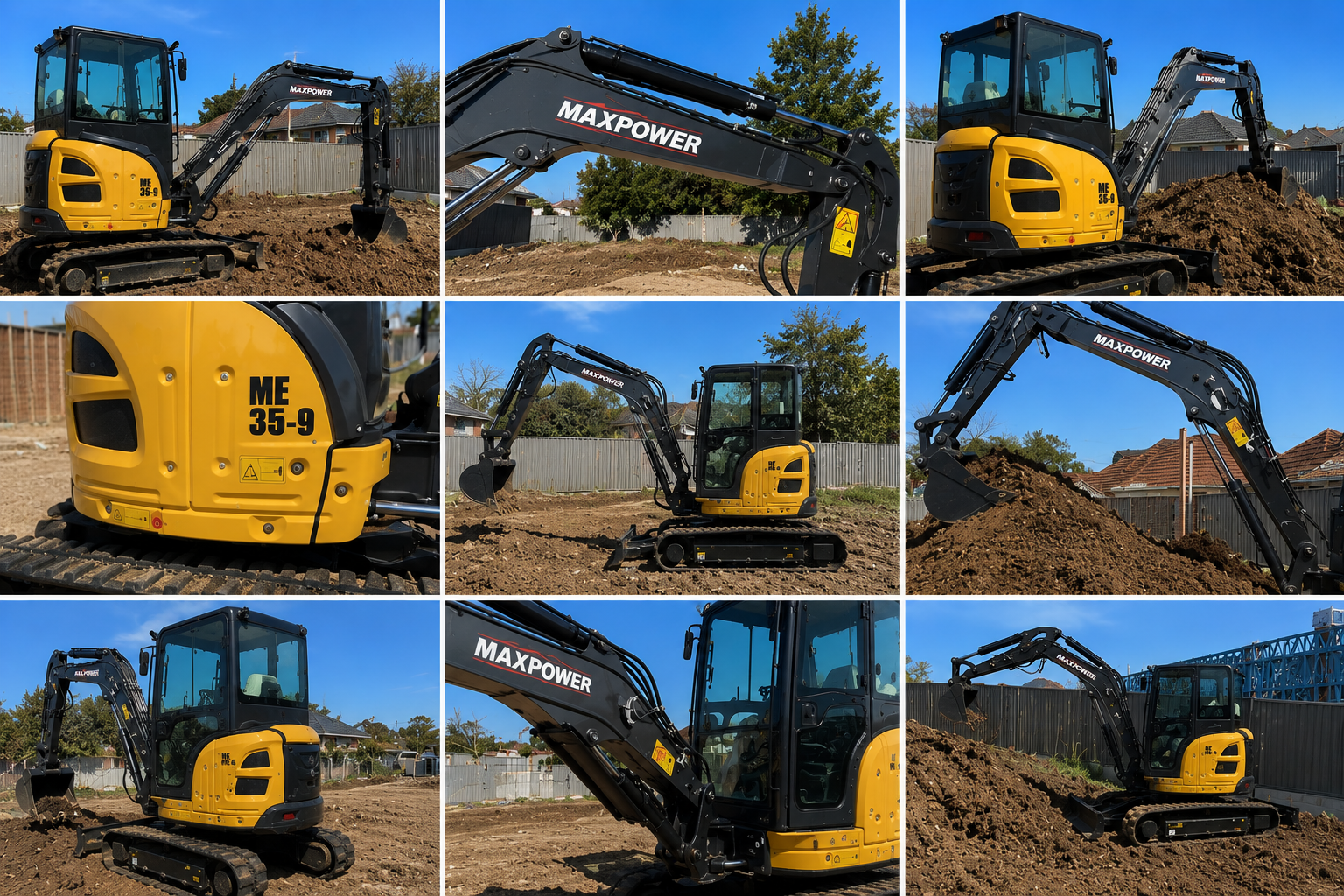ME35.9 excavator on site gallery collage